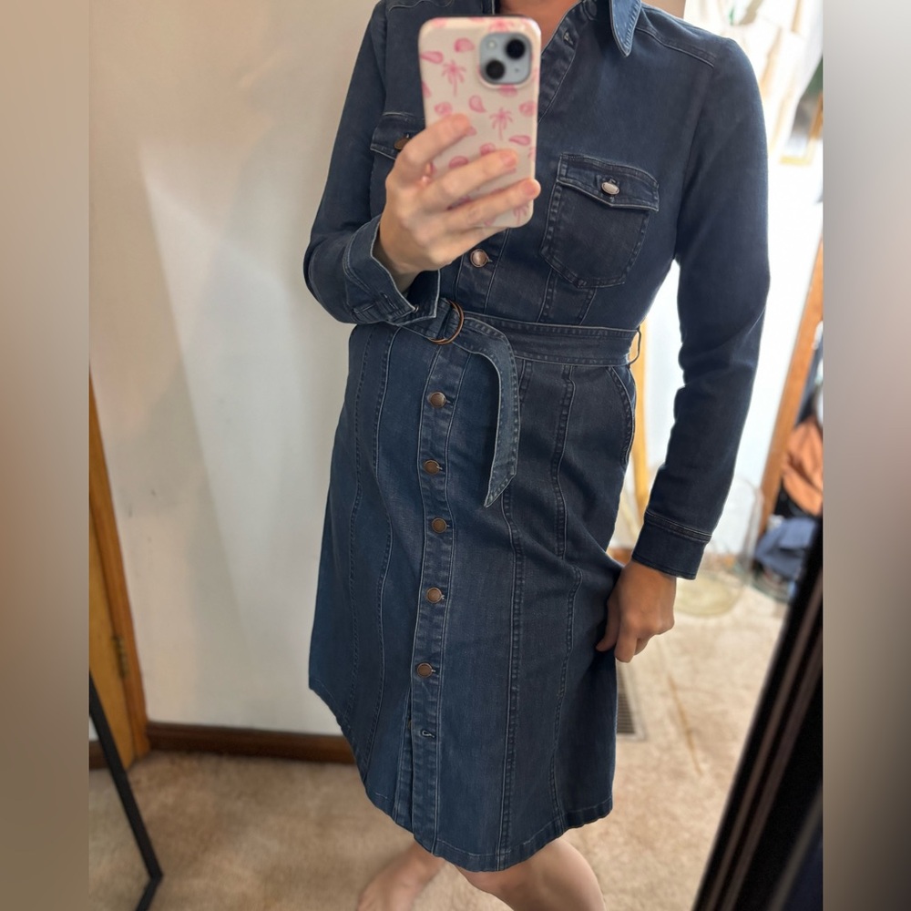 Boden Blue Denim Long Sleeve Belted  Dress - Picture 5 of 11